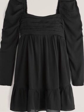 Abercrombie Black Puff Sleeveve Long-Sleeve Pleated Bodice Mini Dress
